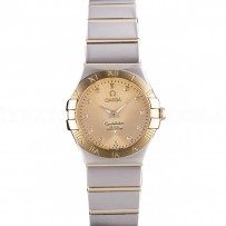 Swiss Lady Omega Constellation Stainless Steel Bracelet Golden Dial 80292