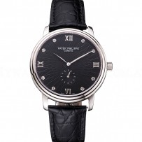 Patek Philippe Calatrava Dark Gray Dial Stainless Steel Case Black Leather Strap