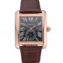 Cartier Tank MC Black Dial Gold Case Brown Leather Strap  622582