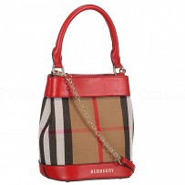Burberry Small Bucket Bag In House Check And Red Leather 18926911