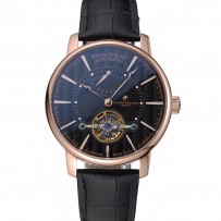 Vacheron Constantin Tourbillion Power Reserve Black Dial Gold Case Black Leather Bracelet  1454271