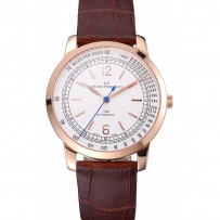 Swiss Girard-Perregaux 1966 Automatic White Dial Gold Case Brown Leather Strap