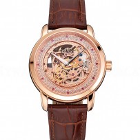 Swiss Piaget Altiplano Rose Gold Skeleton Dial With Diamonds Rose Gold Case Brown Leather Strap