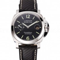 Swiss Panerai Luminor Marina Black Dial Stainless Steel Case Black Leather Strap