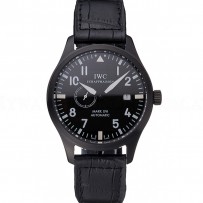 IWC Mark XVll Black Dial Black Stainless Steel Case Black Leather Strap
