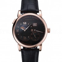 A. Lange & Sohne Grand Lange 1 Moon Phase Black Dial Rose Gold Case Black Leather Strap