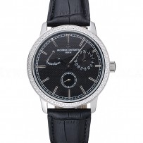 Vacheron Constantin Patrimony Power Reserve Black Dial Silver Diamond Case Black Leather Bracelet  1454267