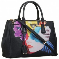 Prada Double Tote Colage-Print Black Bag  18927271