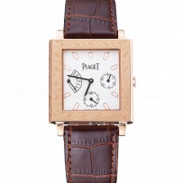 Piaget Emperador Limited Edition White Dial Engraved Rose Gold Case Brown Leather Bracelet  1454140