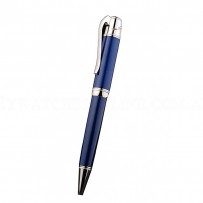 MontBlanc Silver Tip And Rim Blue Ballpoint Pen With MB Engraving
