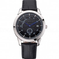 Vacheron Constantin Traditionnelle Black Ship Dial Stainless Steel Case Black Leather Strap