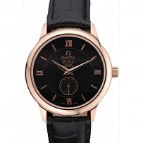 Omega DeVille Prestige Small Seconds Black Dial Gold Case Black Leather Bracelet  622602