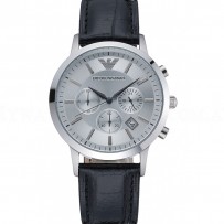 Emporio Armani Classic Chronograph Silver Dial Black Leather Bracelet  622339