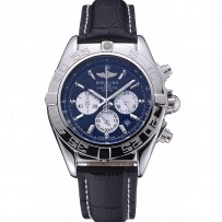 Breitling Chronomat 44 Black Dial with White Subdials Black Leather Bracelet  622511