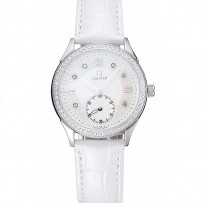 Omega DeVille Prestige White Dial Silver Diamond Case White Leather Bracelet  1454119