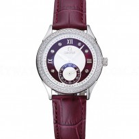 Omega DeVille Prestige Dark Red Dial Silver Diamond Case Dark Red Leather Bracelet  1454121