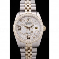 Rolex DateJust Brushed Stainless Steel Case Silver Flowers Dial Diamonds Plated