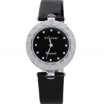 Bvlgari B.ZERO1 25mm Black Dial Stainless Steel Case Black Bezel Black Leather Bracelet