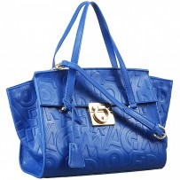 Salvatore Ferragamo Embossed Blue Leather Tote Bag 18927376