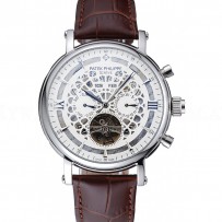 Patek Philippe Grand Complications Annual Calendar White Dial Silver Case Brown Leather Bracelet  1454233