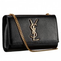 Saint Laurent Medium Monogram Satchel Grained Leather Black
