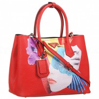 Prada Saffiano Soft Double Collage Print Red Bag 18927285