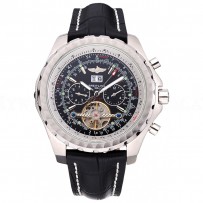 Breitling Bentley Mulliner Tourbillon Black Dial Stainless Steel Case Black Leather Strap  622728