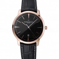 Swiss Vacheron Constantin Patrimony Black Dial Rose Gold Case Black Leather Bracelet    1454168
