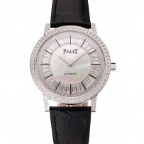Swiss Piaget Altiplano Diamond Set Stainless Steel Case And Pearl Dial Black Leather Strap 1453746