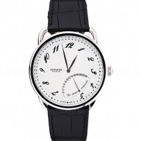 Hermes Classic Croco Leather Strap White Dial 801403