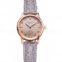 Patek Philippe Calatrava Gray Dial Diamond Markings Rose Gold Case Gray Leather Strap