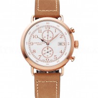 Hamilton Navy Pioneer Chrono White Dial Rose Gold Case Light Brown Leather Strap