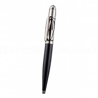 Cartier Silver Rimmed Silver Patterned Upper Body Black Ballpoint Pen  622757