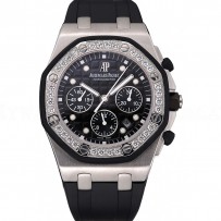 Swiss Audemars Piguet Royal Oak Chronometer Black Dial Diamond Bezel Stainless Steel Case Black Rubber Strap  622867