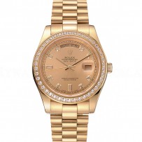 Swiss Rolex Day-Date Champagne Dial Diamond Bezel Gold Bracelet 1454099