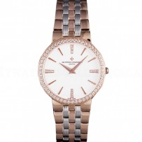 Vacheron Constantin Patrimony Traditionnelle White Dial Rose Gold Diamond Case Two Tone Bracelet