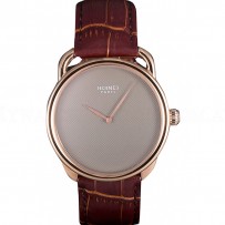 Hermes Classic Croco Leather Strap Silver Dial 801395