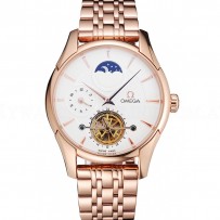 Omega De Ville Moonphase Tourbillon White Dial Rose Gold Case And Bracelet