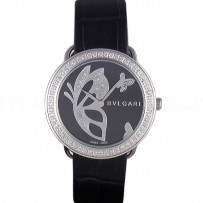 Bvlgari ZERO1 Butterfly Motif Black Leather Band Black Dial   621578