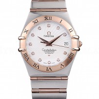 Omega Swiss Constellation Jewelry Rose Gold Case Radial Emblem White Dial