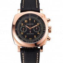 Swiss Panerai Radiomir 1940 Chronograph Black Dial Rose Gold Case Black Leather Strap