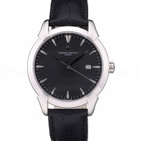 Swiss Vacheron Constantin Traditionnelle Black Dial Stainless Steel Case Black Leather Bracelet