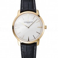 Swiss Vacheron Constantin Patrimony Grand Taille White Dial Gold Case Black Leather Bracelet  1454176