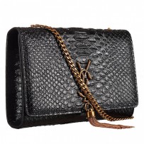 Saint Laurent Kate Monogram Tassel Python Leather Gold Hardware Black Medium Bag 18926844