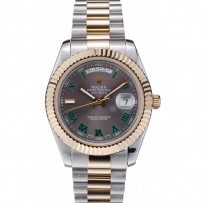 Rolex Swiss DayDate Gold Stainless Steel Ribbed Bezel Grey Dial 41909