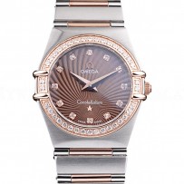 Omega Swiss Constellation Jewelry Diamond Case Radial Emblem Brown Dial  98117