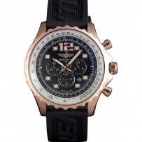 Breitling Navitimer Rosegold Bezel Rubber Strap Black Dial