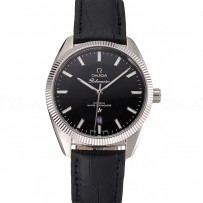 Omega Globemaster Black Dial Stainless Steel Case Black Leather Strap