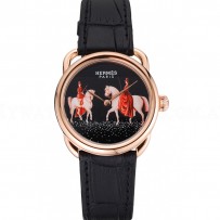 Hermes Classic Croco Leather Strap Black Dial 801398
