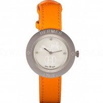 Hermes Classic MOP Dial Orange Leather Bracelet 801390